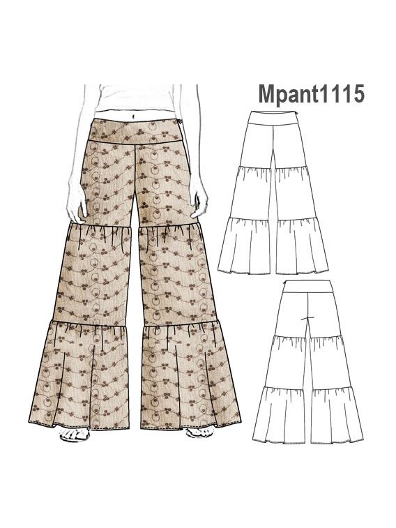 PANTALON ANCHO CON CORTES, CIERRE COSTAD