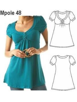 POLERA BOTONES MUJER, MANGA GLOBO