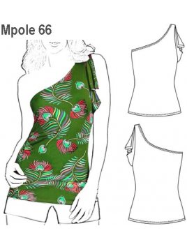 POLERA UN HOMBRO MUJER, VUELO EN HOMBRO.