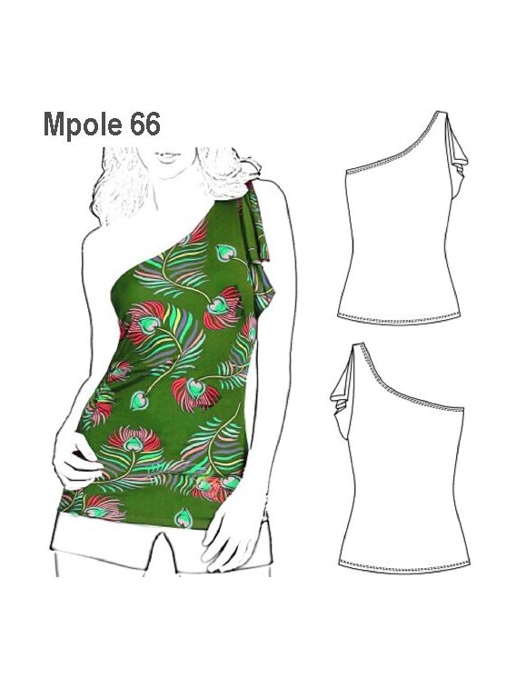 POLERA UN HOMBRO MUJER, VUELO EN HOMBRO.