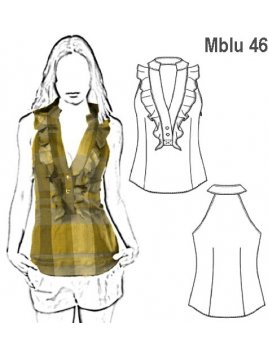 BLUSA SIN MANGAS Y VUELO MUJER, CUELLO M