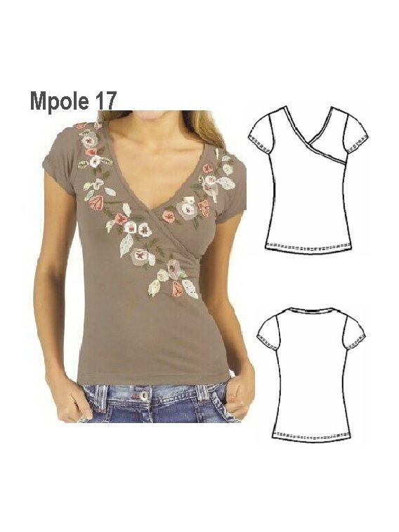 POLERA CRUZADA MUJER, MANGA CORTA.