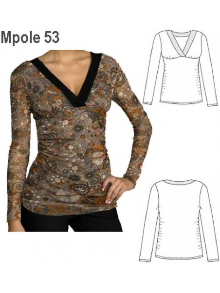 POLERA MODA ESCOTE "V" MUJER, CORTE BAJO