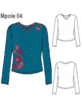 POLERA CUELLO "V" MUJER, MANGA LARGA.