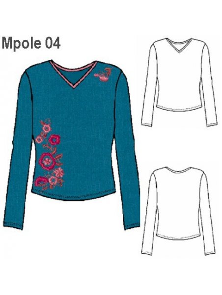 POLERA CUELLO "V" MUJER, MANGA LARGA.