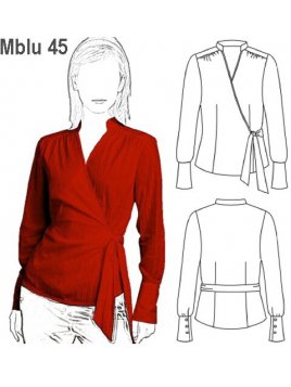 BLUSA CRUZADA MUJER, PUÑO ANCHO, CUELLO