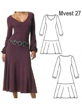 VESTIDO CORTE EN FALDA MUJER, CUELLO "V"