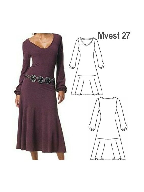 VESTIDO CORTE EN FALDA MUJER, CUELLO "V"