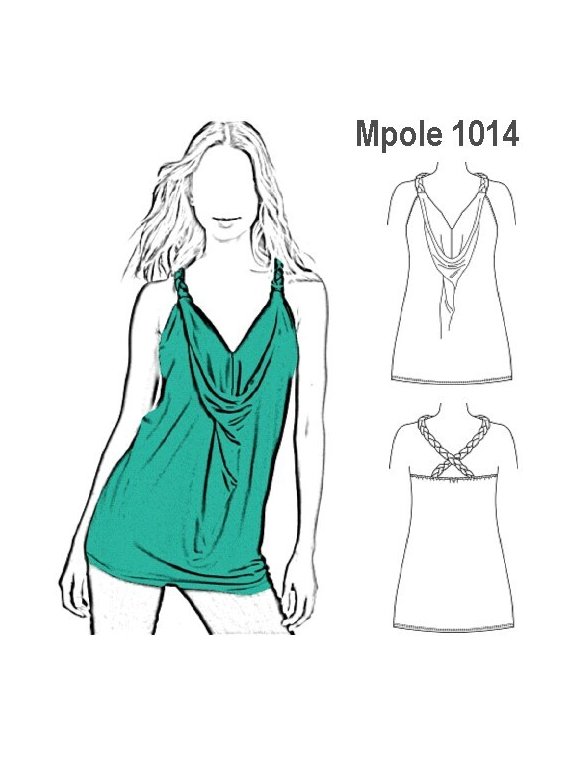 POLERA CUELLO DRAPEADO MUJER, TIRANTES D