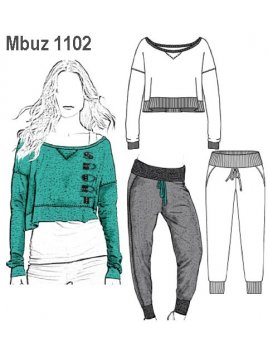 BUZO MODA MUJER, CORTE CURVO EN PANTALON