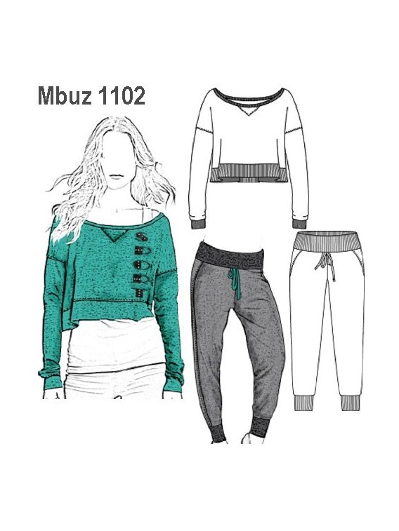 BUZO MODA MUJER, CORTE CURVO EN PANTALON