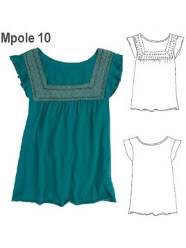 POLERA CON ENCAJE MUJER, ESCOTE CUADRADO