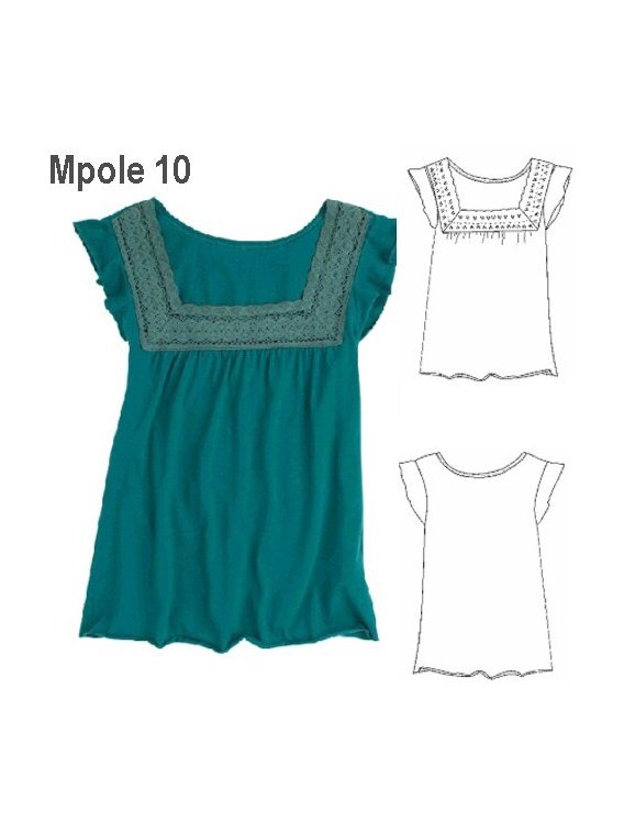 POLERA CON ENCAJE MUJER, ESCOTE CUADRADO