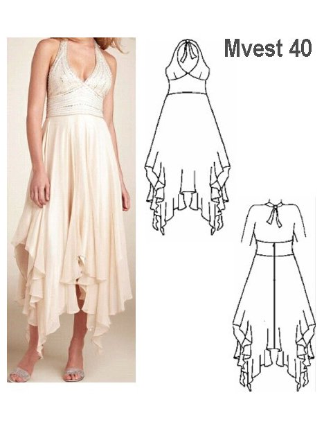 VESTIDO PUNTAS SIN ESPALDA MUJER, BUSTO