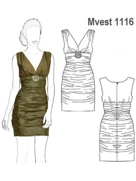 VESTIDO ESCOTADO MUJER, RECOGIDO EN COST