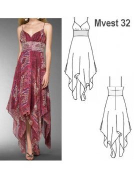 VESTIDO PUNTAS MUJER, BUSTO CON CORTE Y