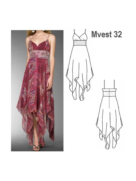 VESTIDO PUNTAS MUJER, BUSTO CON CORTE Y