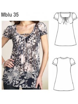 BLUSON RECOGIDO MUJER, MANGA CORTA GLOBO