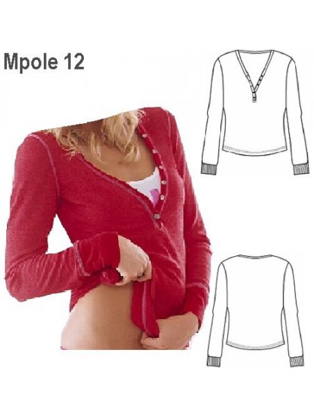 POLERA SEMI ABOTONADA MUJER, MANGA LARGA